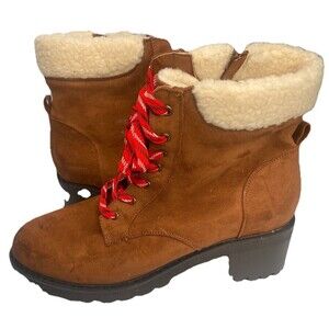 Lane Bryant Size 12W Ankle Bootie Hiking Hiker Brown Faux Suede Fur Zip Shoe